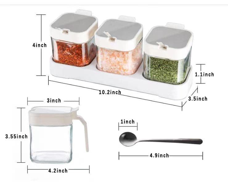 Mlici Sugar and Coffee Container Set, 8.6 oz Spice Containers with Spoon and Stainless Steel Lids, Condiment Jar Spice Container Set of 3 for Storing Salt, Sugar, Tea