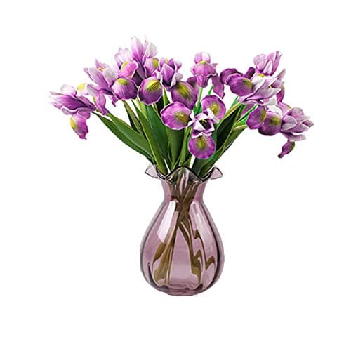 Calcifer 10 Pcs Artificial PU Iris Stems Real Touch Flowers for Home Garden Office Wedding Party Decoration (Dark Purple)