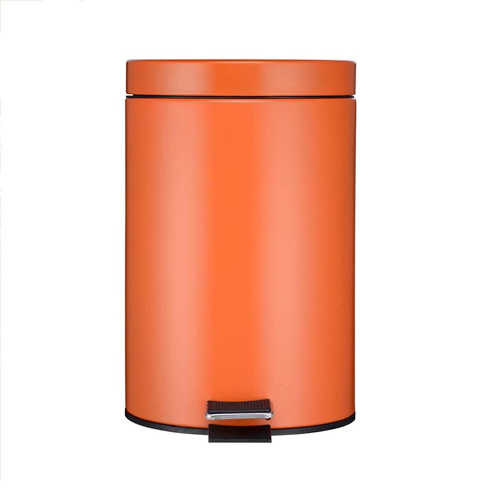 Q&J Quality Lid Round Pedal Bin Trash Can,Steel Stainless Recycle Rubbish Bin Inner Bucket for Kitchen Bathroom Toilet Office-Orange 12L