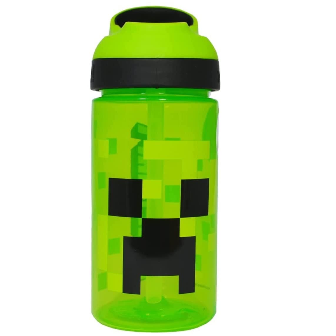 Minecraft Atlantic Creeper Drinks Bottle | Eco Freindly BPA-free Plastic School Water Bottle with Removable straw, spills Proof | Gift for Minecraft fan | Officially licensed Merchandise 450ML