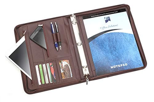 Professional Executive Business Padfolio Portfolio Case with 3 Ring Binder - PU Leather Resume & Document Organizer with 10.1 inch Tablet Sleeve, Zipper, Premium Paper Pad – Almond Brown