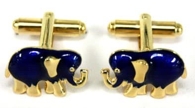 gold tone Blue Elephant Cufflink Set Men's Suit Links