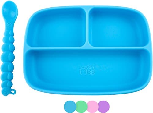 OBB 3-Section Silicone Baby Plate with Suction Cup Base (Blue)