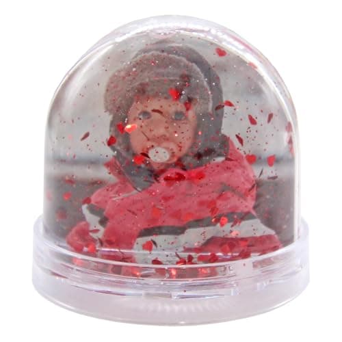 Snow Globe, Photo Frame Glitter Globe Ornament Dome holds 2 x 62 x 70 mm photos, Clear Base, Glitter Heart (Red) - Ideal Personalised Gifts, Father's Day Presents