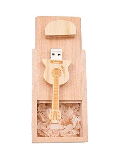 High Speed 64GB USB 2.0 Flash Drive - Novelty Wood Guitar Memory Stick Pendrive - FEBNISCTE Thumb Drive U Disk with Box for Men/Boys/Husband