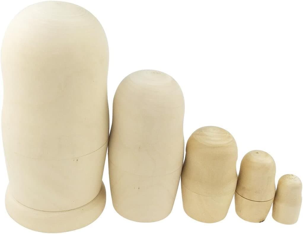 Boerni Set 5 Pcs DIY Unpainted Nesting Dolls,Blank Matryoshka Dolls Handmade Wooden Russian Dolls Stacking Nesting Dolls for Kids Christmas Halloween Birthday Home Decoration