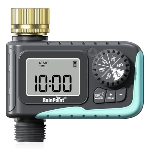 RAINPOINT Sprinkler Timer with Brass Swivel, Water Timer for Garden Hose, Programmable Hose Timer, Rain Delay and Manual Watering Function, Digital Lawn Irrigation Timer System, 1 Gang