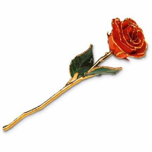 24kt Gold Trimmed Real Lacquered Orange Rose
