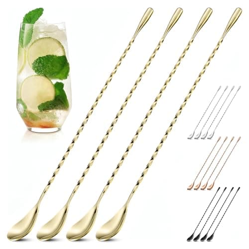 4 Pcs Bar Spoon Cocktail Mixing Spoon – 12'' Gold