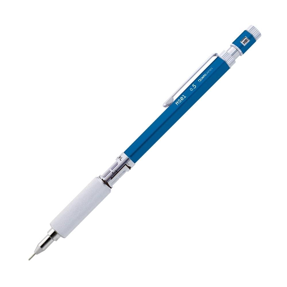 OHTO MS01 Mechanical Pencil, High-Functionality All-Metal Aluminum and Brass Body Drafting Pencil, 0.5mm, Blue, MS01-SP5-BL