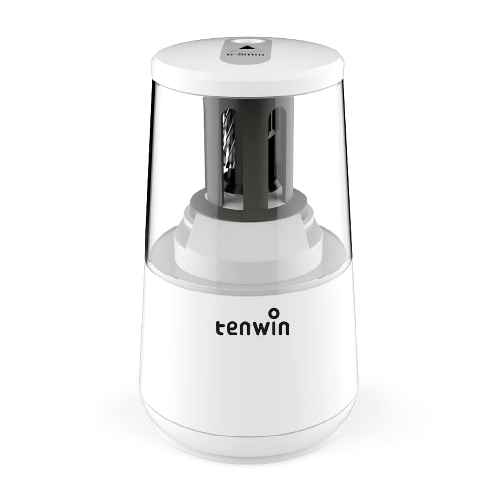 tenwin Electric Pencil Sharpener, Heavy Duty Helical Blade Pencil Sharpener Operated by USB & Battery with Auto Stop Function for School Classroom Office Home and Stationery Gifts, White