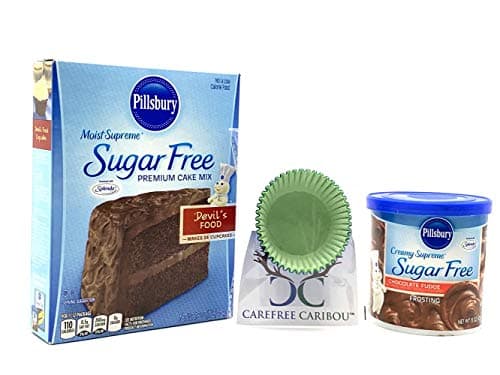 Carefree Caribou Sugar Free Layer Cake / Cupcake Mix Bundle (3 items) - Pillsbury Chocolate Devil's Food Sugar Free Cake Mix, Pillsbury Chocolate Fudge Sugar Free Frosting & 25 Carefree Caribou Paper