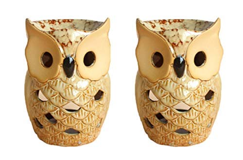 MONMOB 4.7 Inch Ceramic Owl Oil Warmer Aromatherapy Burner/Tea Light Candle Holder Oil Burner/Essential Oil Warmer Candle Holder/Wax Warmer (2pcs A)