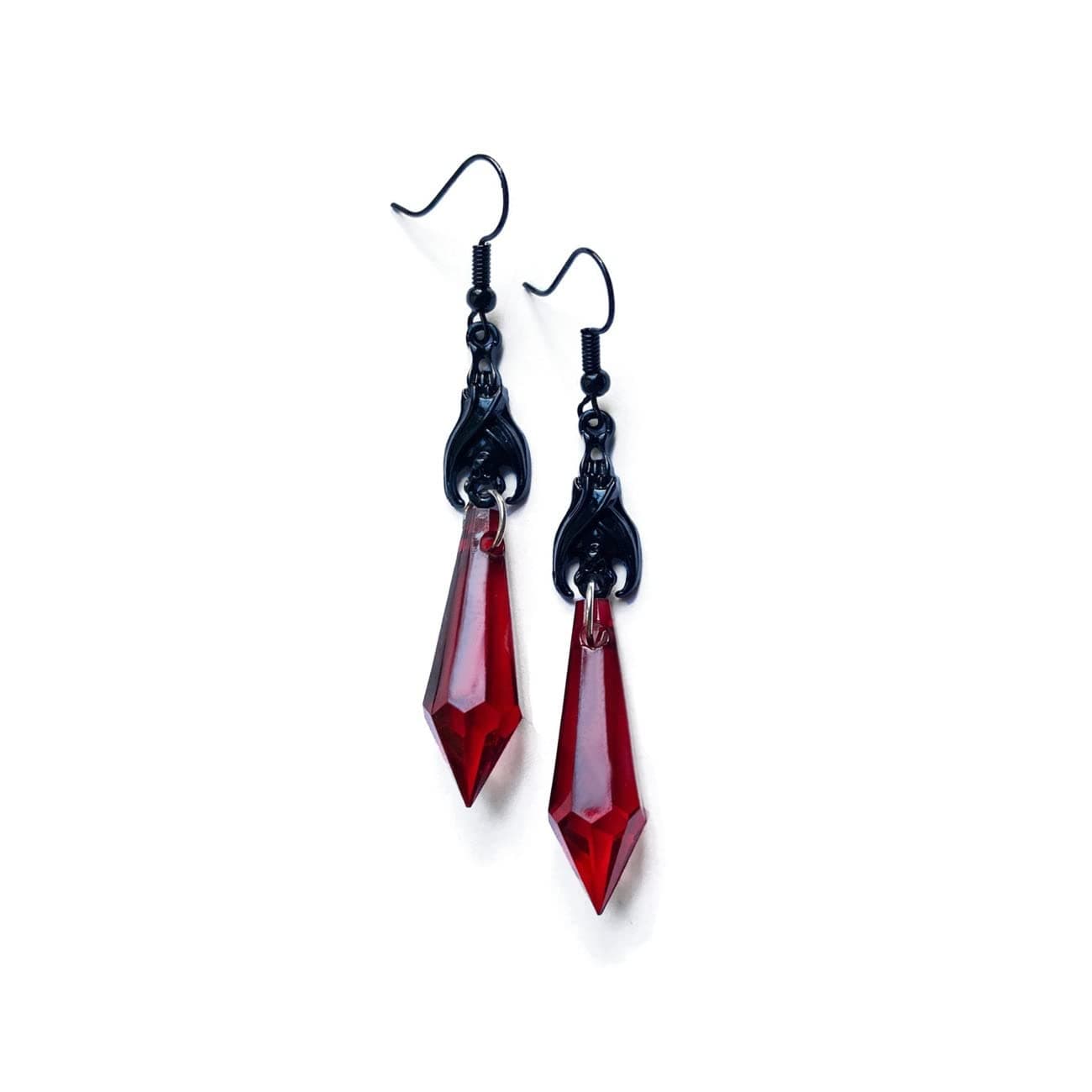 Gothic Dark Bat Dangle Earrings Red Black Crystal Gems Bat Earrings Punk Rock Style Bats Animal Earrings Halloween Costumes Earrings Jewelry for Women