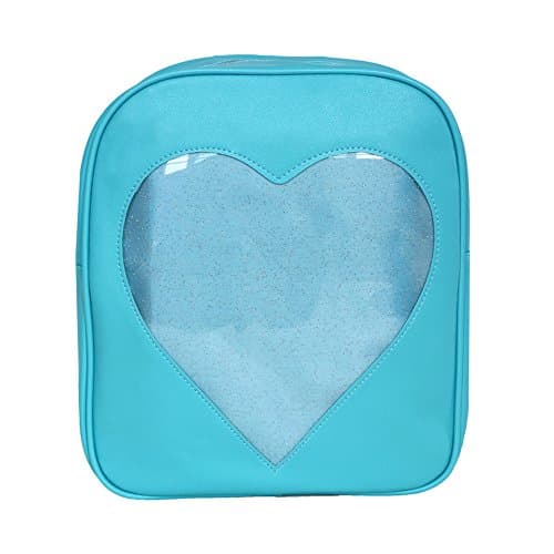 YingTech Teens Girls Candy PU Leather ITa Backpack Bag Plastic Heart Beach School Bag (Blue)