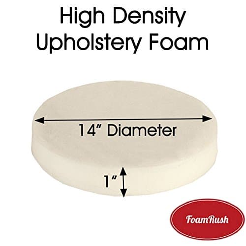 FoamRush 1" x 14" x 14" Diameter Premium Quality High Density Upholstery Foam (Bar Stools, Seat Cushion, Pouf Insert, Patio Round Cushion Replacement) Made in USA