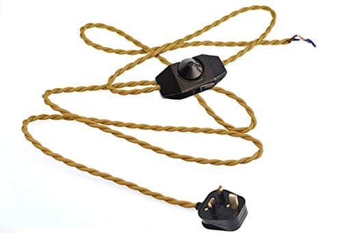 1.8 Meter Length Cord w/Plug Attached and In Line Dimmer Switch,Gold Twisted Wire Cordset, Vintage Re-Wire Kit, Lamp Electrical Cord