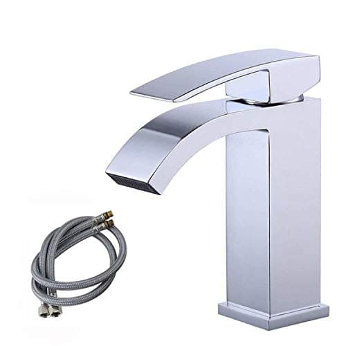 Cold hot Single Handle Waterfall Bathroom Faucet Vanity Sink Faucet with Extra Large Rectangular Spout, Chrome Finish
