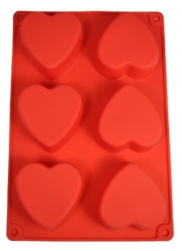 6 Cavity Mini Heart Silicone Cake Mold Pan Cavities are 2 3/4" x 2 3/4" x 1 1/4" deep