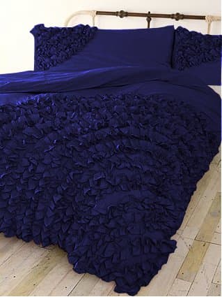 Suburban Linens 600 Threadcount 3 Peice Corner Ruffle Duvet Set in Queen Solid Navy Blue