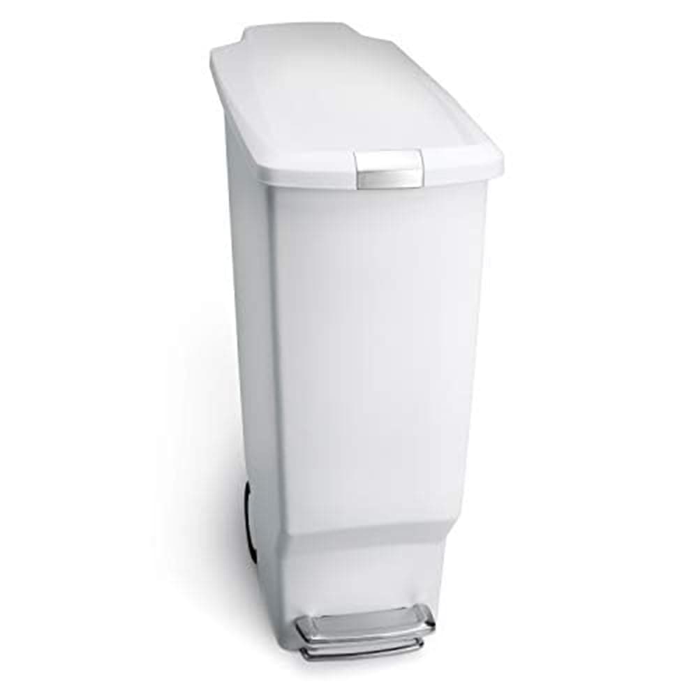 40 Liter / 10.6 Gallon Slim Kitchen Step Trash Can With Secure Slide Lock, White Plastic