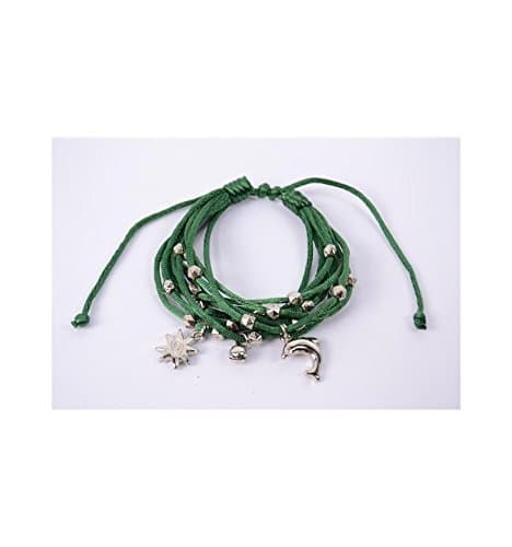 Adjustable Cotton Bottle Green Sun Dolphin Bell Bracelet