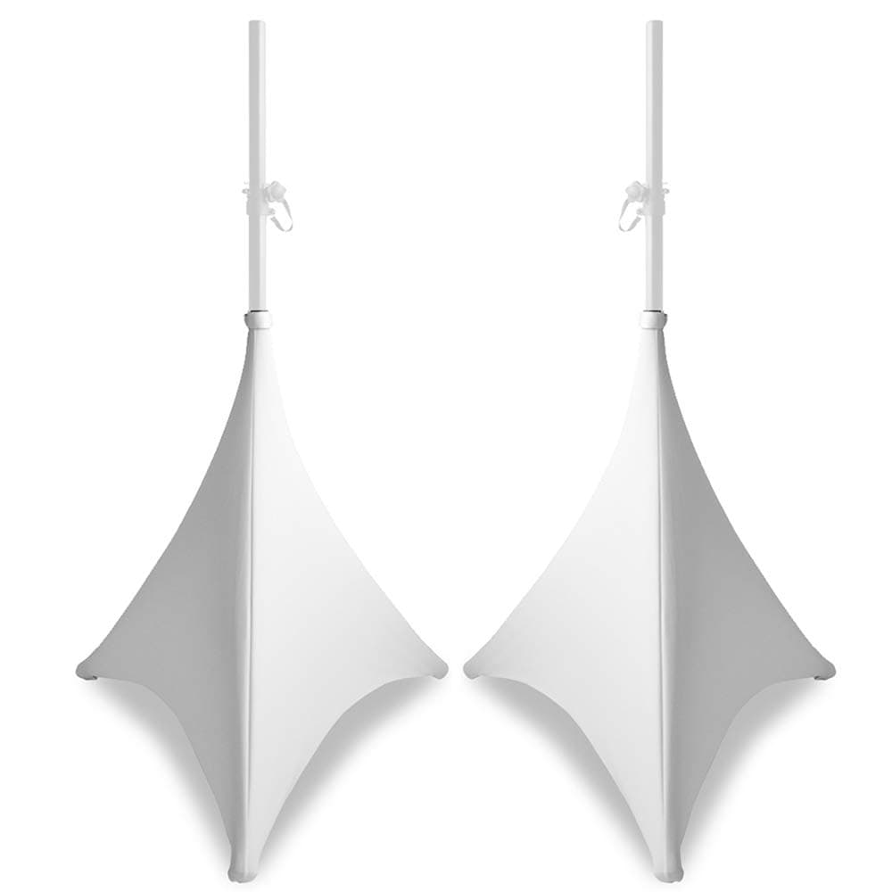 BeamZ White Speaker Stand Covers 70cm Pair Lycra Spandex DJ Tripod Scrim 3-Way Stretch Covers for Professional Events & Parties - XXA2136