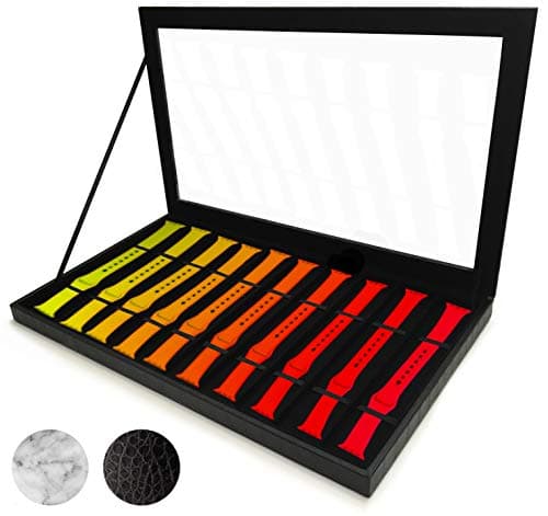 Zero Mass Luxurious Velvet & Leatherette Storage Case Organizer for Apple Watch Bands, Stores 10-20 Smartwatch Straps (Black Snakeskin)