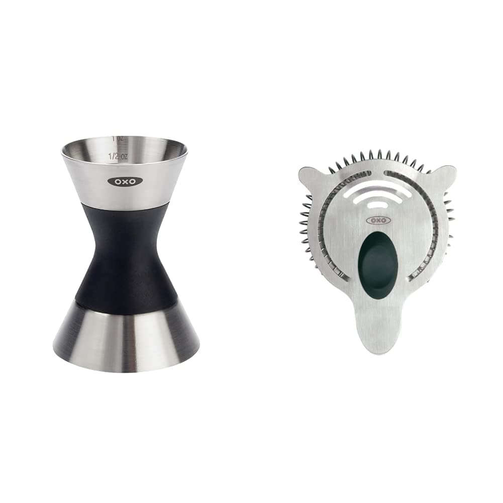 OXO SteeL Double Jigger and Cocktail Strainer Bar Set