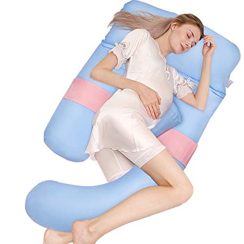 joybest Full Body Pregnancy Pillow, Maternity Pillow Back Support U Shaped Body Nursing Pillow Detachable Comes with Removable Cover (Blue/Pink)