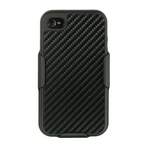 Dream Wireless Platinum Collection Shel-Tek Series Knight All-In-1 Case/Holster Combo Case for iPhone 4/4S - Retail Packaging - Black Carbon Fiber