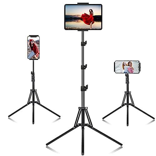 Ipad Tripod Stand, with 65 inch Height Adjustable iPad Stand Holder & iPad Floor Stand with 360� Rotating iPad Tripod Mount for iPad Pro, iPhone, Kindle, and All 4.5-12.9 Inch Tablets