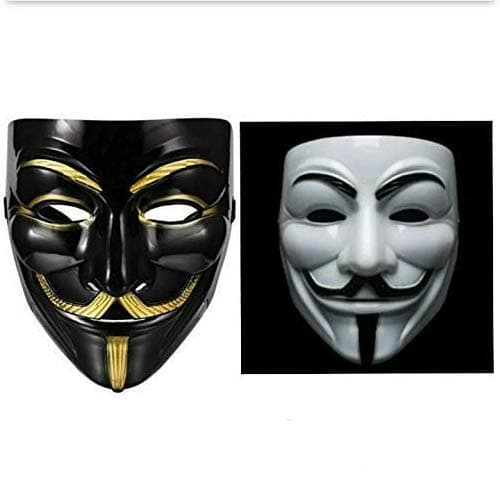 Vendetta Comic FACE MASK Fawkes Mask Anonymous VIP Edition Face-Mask Perfect Fit Cosplay Protest V for Vendetta DC Comics (Black & White) (2 Pieces)