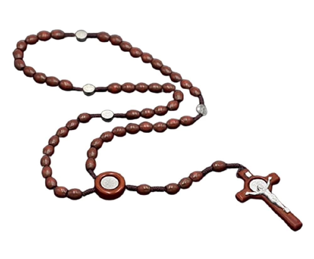 Saint Benedict St. Benedict Crucifix Wooden Intercession Rosary Necklace Catholic Prayer Beads Medal Bracelet, San Benito intercesión Rosario crucifijo Hombre Mujeres de Madera