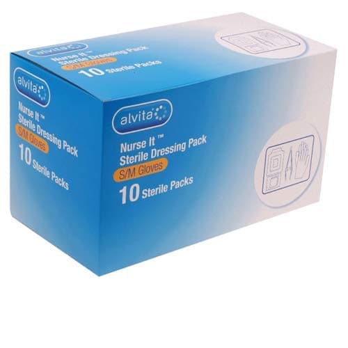 Alvita Nurse It Sterile Dressing Pack with Small Medium Gloves - Pack of 10 (Packaging may differ)