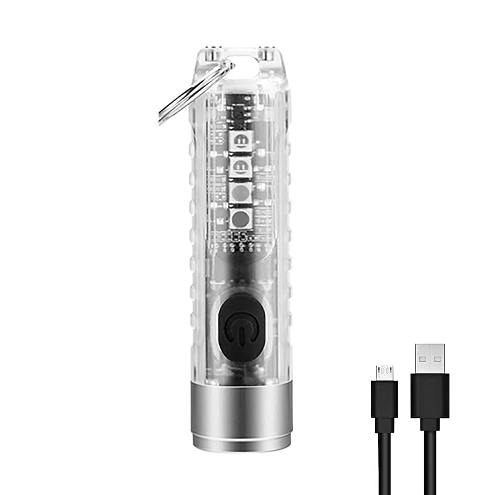 Mini Led Flashlight, Handheld Flashlight, 400 Lumens Outdoor EDC Rechargeable High Bright Multi-Functional Keychain Flashlight, with UV Light and Warning Light, Water Resistant for Camping (White)