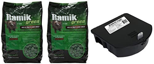 NEOGEN RODENTICIDE Ramik Mouse and Rat Nuggets Pouch, 4-Pound, Green (8 Pound w/Bait Station)