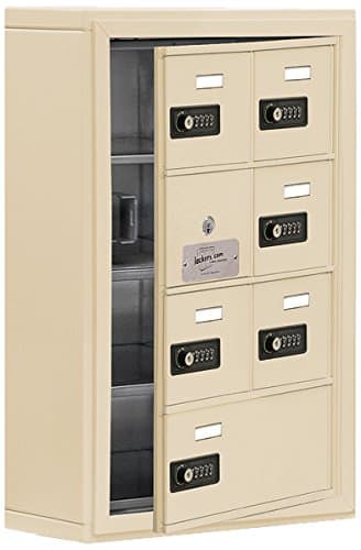 Salsbury Industries 19145-07SSC Cell Phone-Access Panel-4 Unit Surface Mounted-Resettable Combo Locks with 5-Inch Diameter Compartments, Sandstone