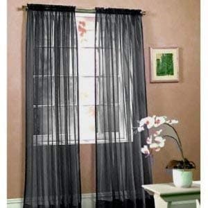 2 Piece Sheer Luxury Curtain Panel Set for Kitchen/Bedroom/Backdrop 84" Inches Long (Black)