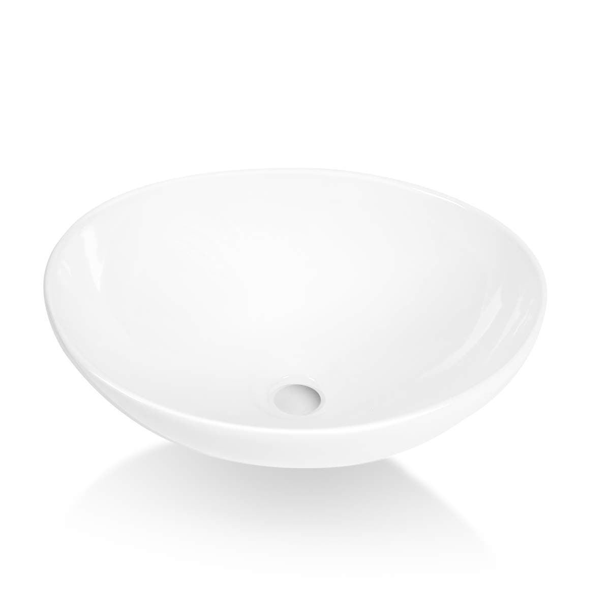 Sinber BVS1613A-OL 16" x 13" x 5.5" White Oval Ceramic Countertop Bathroom Vanity Vessel Sink