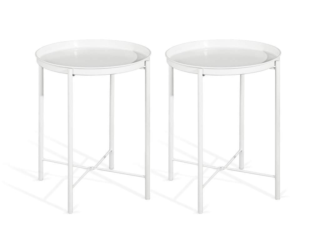 CAP LIVING 1 or Set of 2, Matte White Foldable 17-Inch Round Metal Tray End Table, Side Table