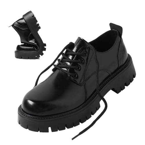 Men's Leather Lace Up Platform Oxfords Round Toe Chunky Heel Lug Sole Heightening Soft Bottom Derby Casual Shoes Classic Work Office Business Dress Shoes