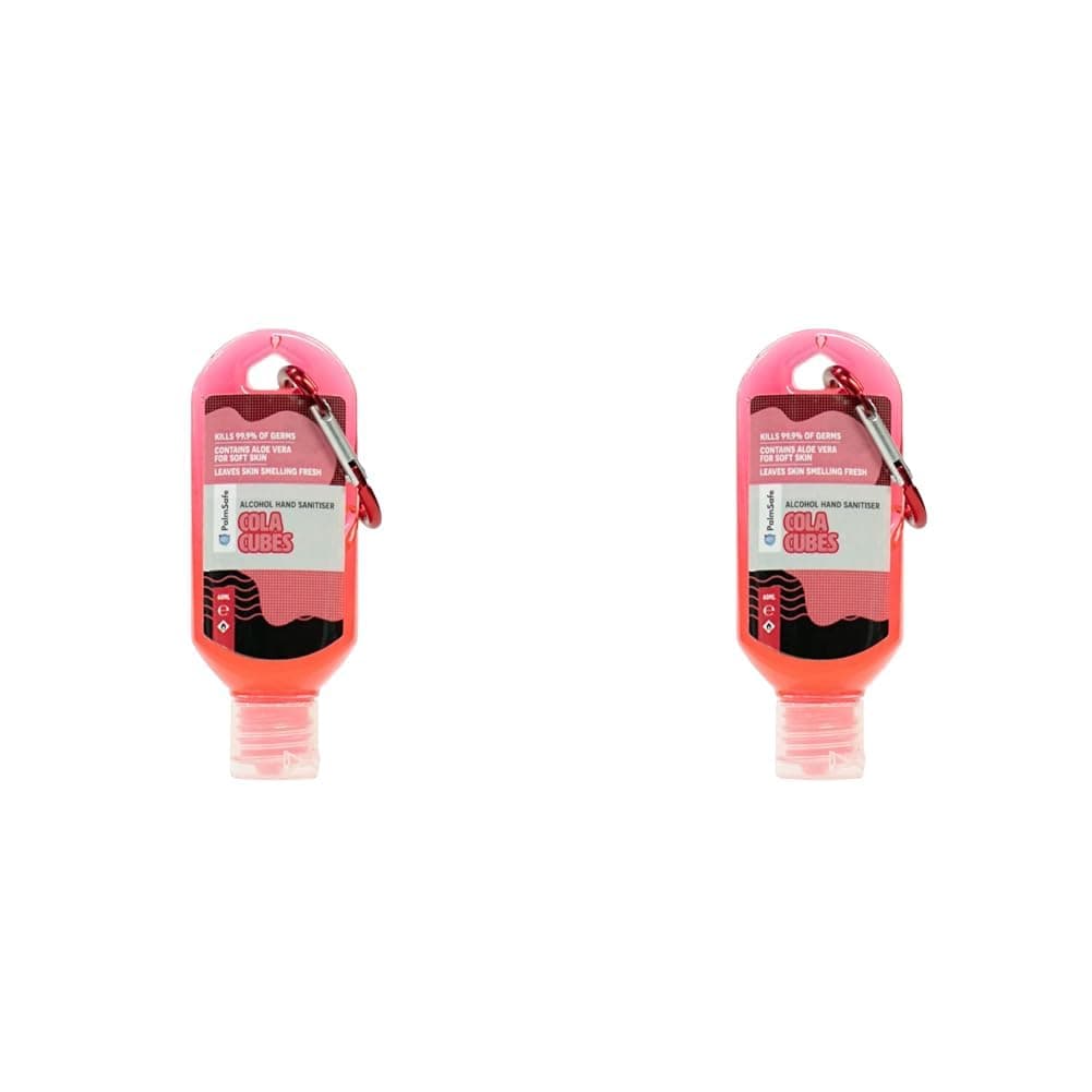 Palm Safe Cola Cubes 60ml Anti Bacterial Premium Hand Sanitiser Travel Size Refillable Clip Bottle Quick Drying Non Sticky Extra Moisturising Kills 99.9% of Viruses and Bacteria (Pack of 2)