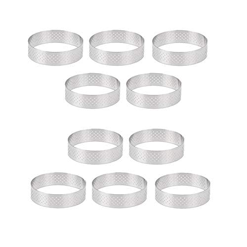 Monland 10 Pcs Circular Steel Tart Ring Tower Pie Cake Mould Baking Perforated Cake Mousse Ring,8cm
