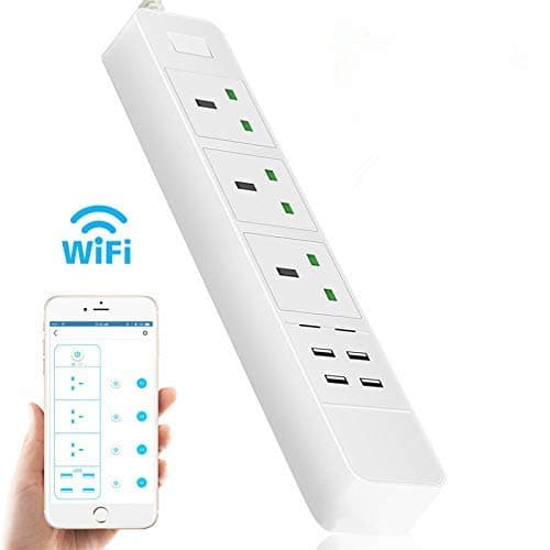 Wifi Smart Power Strip Surge Protector Extension Lead with 3 AC Outlets 4 USB Port Voice Controlled by Amazon Echo Alexa Google Home Timer via Android iOS Smartphone Tablets