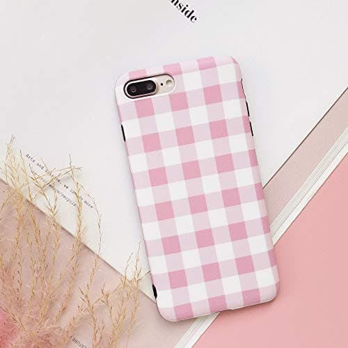 YeLoveHaw iPhone 7 Plus/iPhone 8 Plus Case for Girls, Flexible Soft Slim Fit Full Protective Shell Phone Case with Pink Checkered Pattern for iPhone 7Plus / 8Plus 5.5 Inch (Pink)