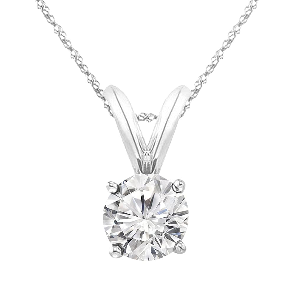 Houston Diamond District 0.5-10 Carat Lab Grown Diamond Solitaire Pendant Necklace, Round Cut Solitaire, 4-Prong Setting, Jewelry for Women (E-F, VS)