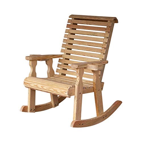 - Amish Heavy Duty 600 Lb Roll Back Pressure Treated Rocking Chair with Cupholders (Unfinished)