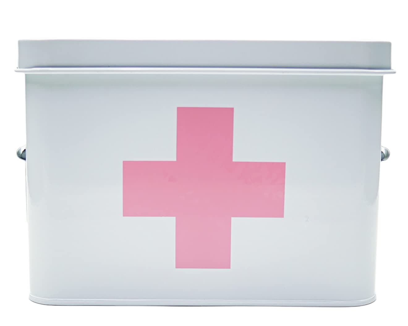 Rose Pink Retro Enameled First Aid Box for Medicine Storage and Home Decor with Lid and Removable Tray