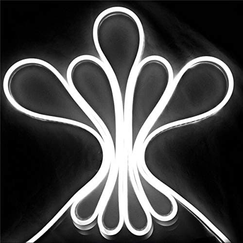 White Led Strip Lights 16.4ft/5m LED Flexible Strip Lighting Cut Length 1cm Silica Gel Neon Light Strip, 12V Flex Waterproof Neon LED Strip Silicone for Kitchen Bedroom Indoor Outdoor Decoration
